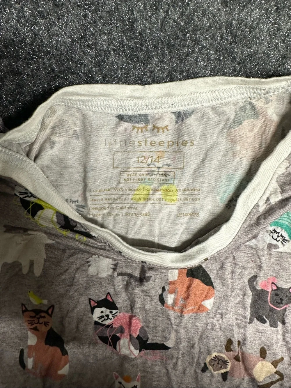 Little Sleepies Cat Pajamas Bamboo Kids 12 14 Whimsical Playful Kitten Cute